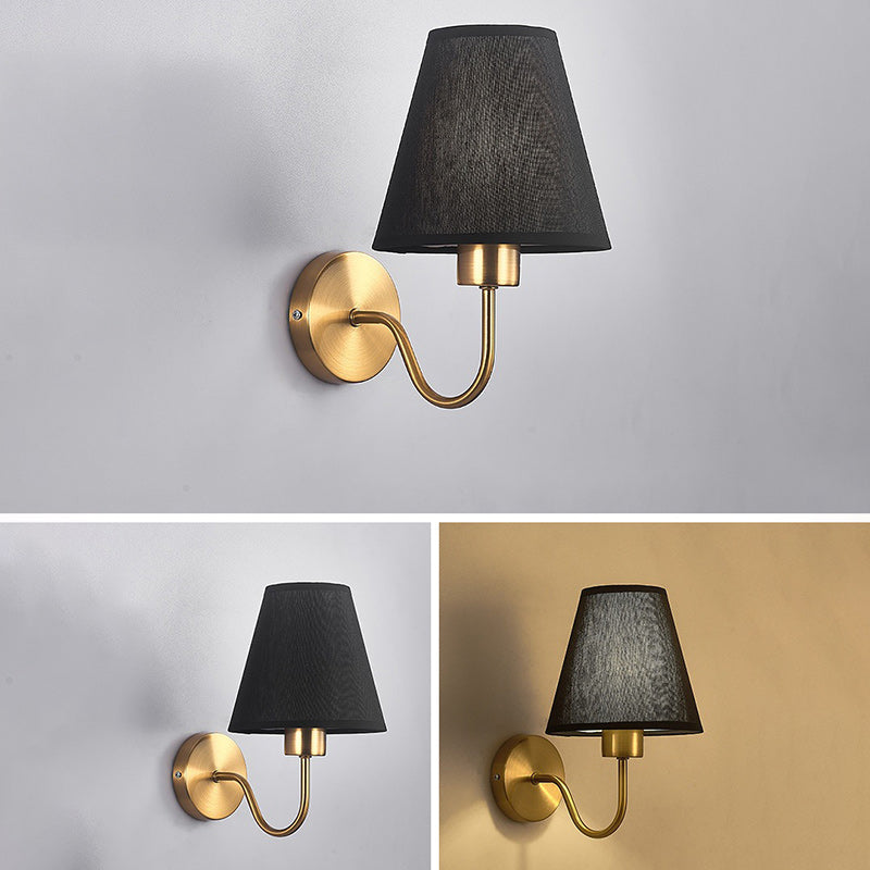 BowLift | Contemporary Nordic Round Curved Rod Iron Fabric Shade 1-Light Wall Light Lamp for Living Room