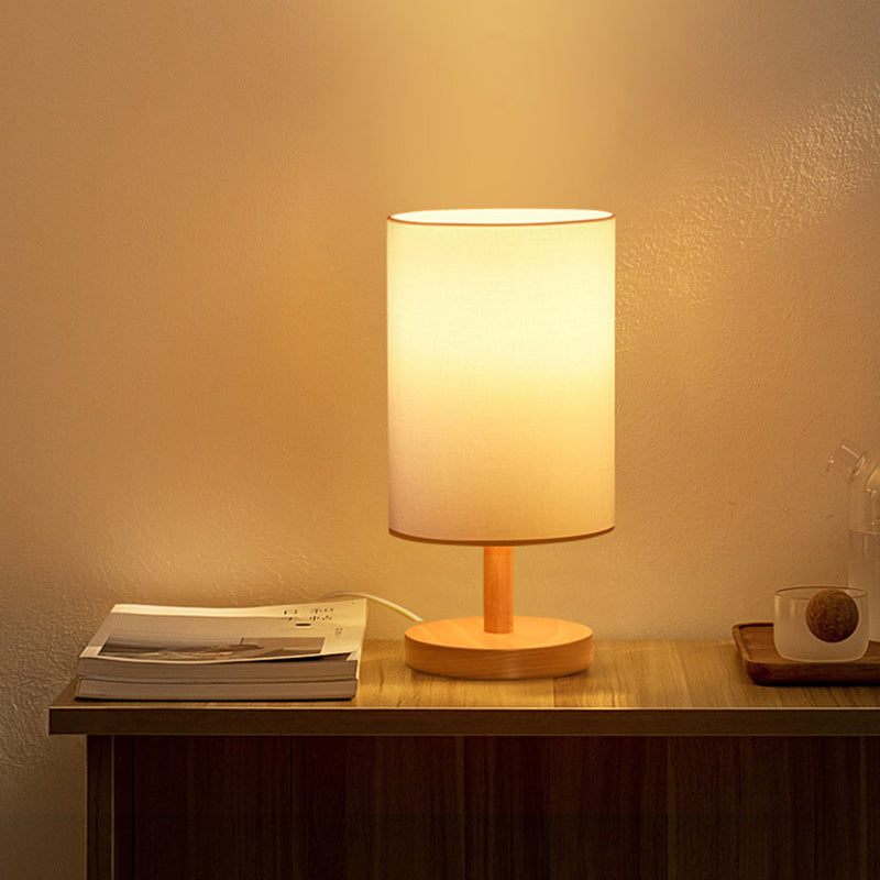 BowLift | Traditional Japanese Cylinder Wood Fabric 1-Light Table Lamp for the Living Room