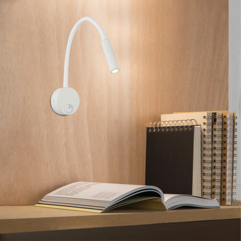 BowLift | Modern Minimalist Iron Round Flexible Bend Tube LED Reading Lamp Wall Sconce Lamp for Bedroom