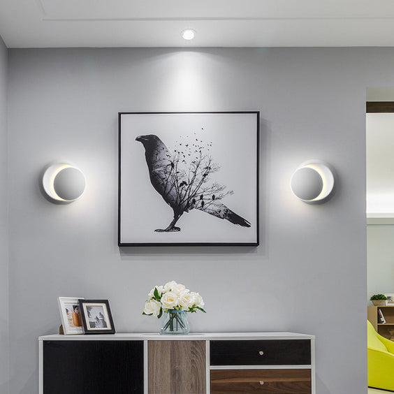 BowLift | Contemporary Nordic Iron Round Eclipse Rotatable LED Wall Light for Nightstand