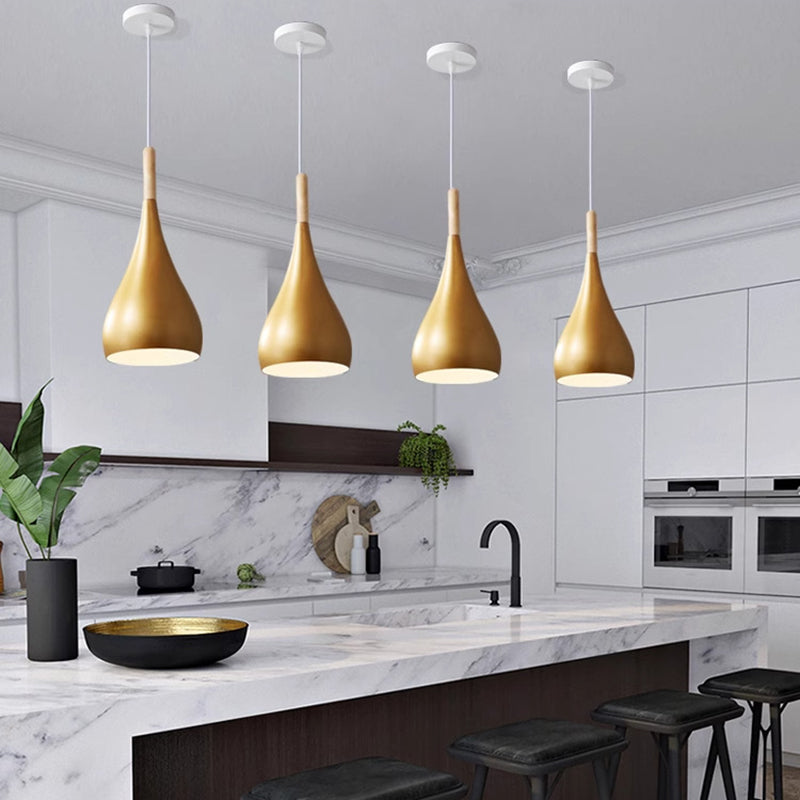 BowLift | Nordic Iron Wood Aluminum Pumpkin Water Drop 1-Light Pendant Light for Dining Room