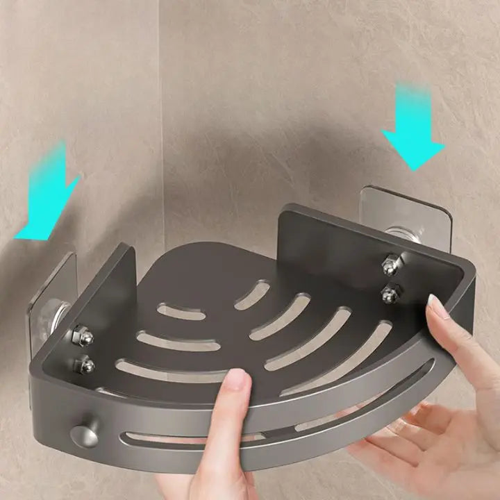 BowLift | Bathroom Wall Shelf – Stainless Steel Corner Basket with Adhesive Holder