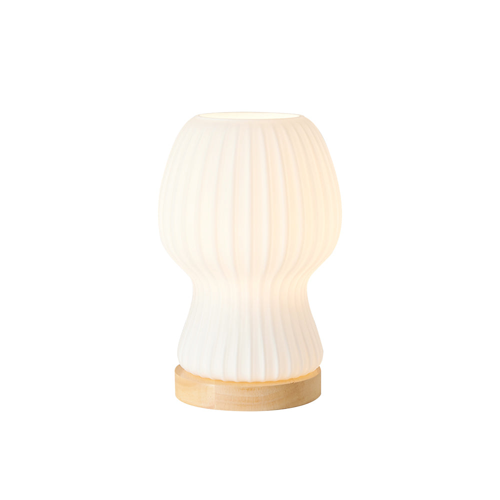 BowLift | GlowBeam – Folded Glass Table Lamp with Wooden Accent