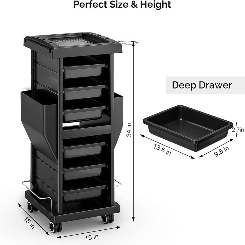 BowLift | Rolling Beauty Hairdressing Cart with 6 Removable Drawers & Tool Holder for Beauty Tattoo Hairdressing