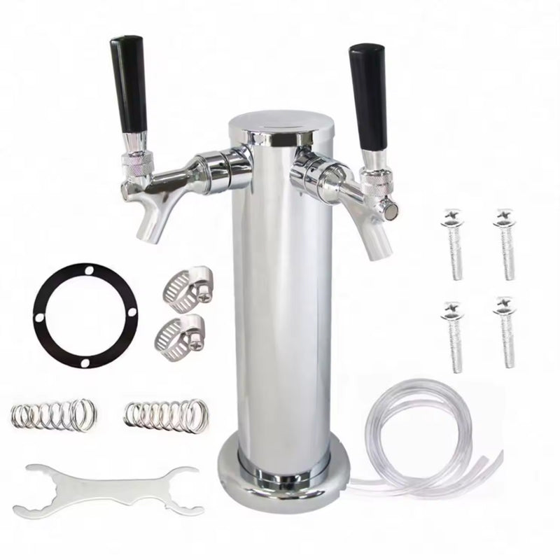 BowLift | Stainless Steel Double Tap Beer Dispenser Tap Column Beer Tower Dispenser Beer With Tap, 2 Hose Beer Tower Set For Home And Bar