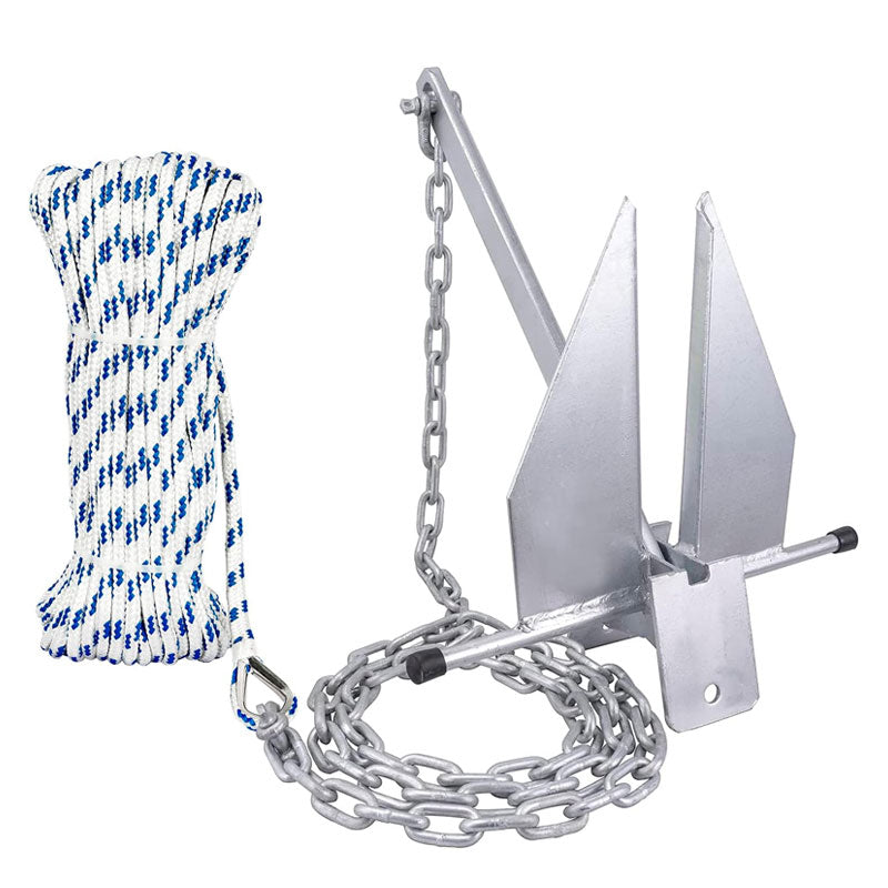 BowLift | Galvanized Fluke Type Anchor Kit, Including Galvanized Fluke, Rope, Shackle, Chain 8LB