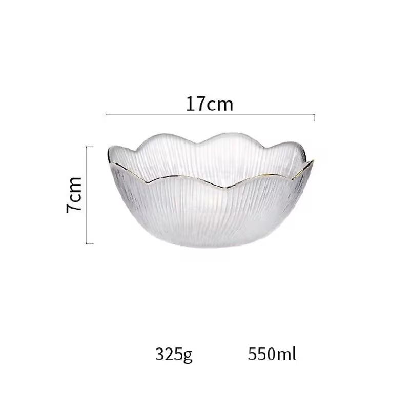 BowLift | Home Kitchen Party Glassware Set Flower-Shaped Transparent Light Luxury Chinese Snack Plate Flower-Shaped Transparent Glass Plate With Gold Rim