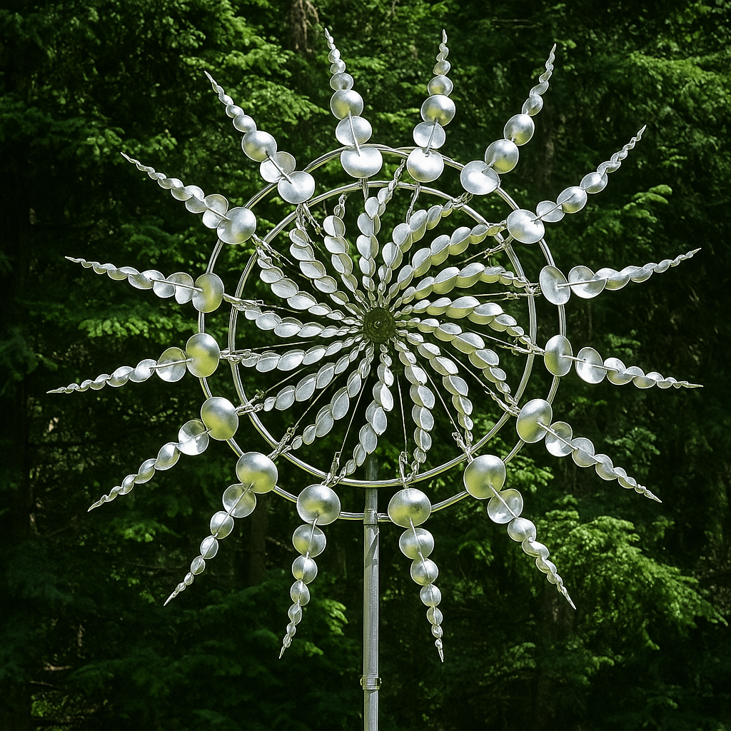 BowLift | Garden Wind Spinner Sculpture in Silver Metal