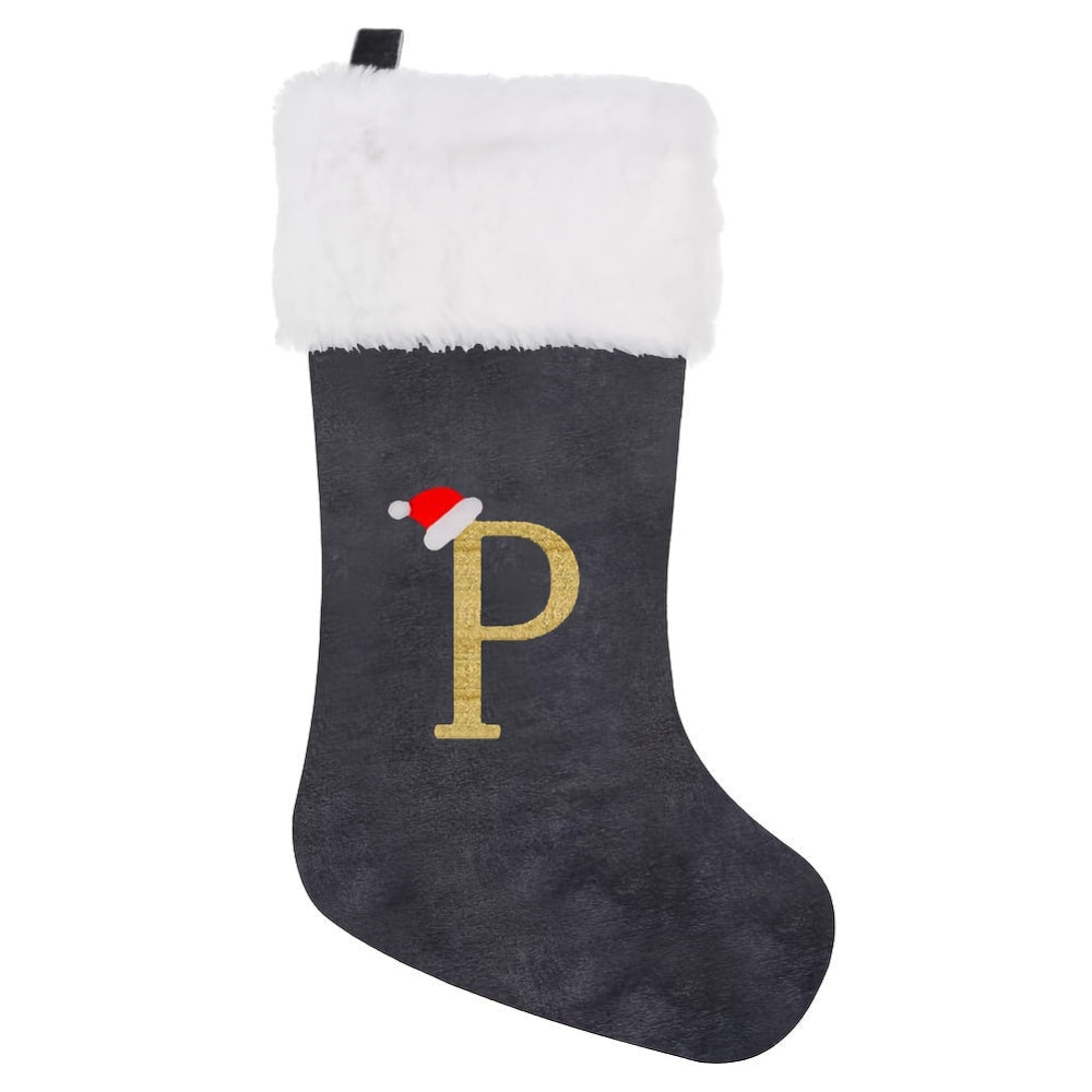 BowLift | Christmas Stockings Velvet Monogram Letter Gray Holiday Decor
