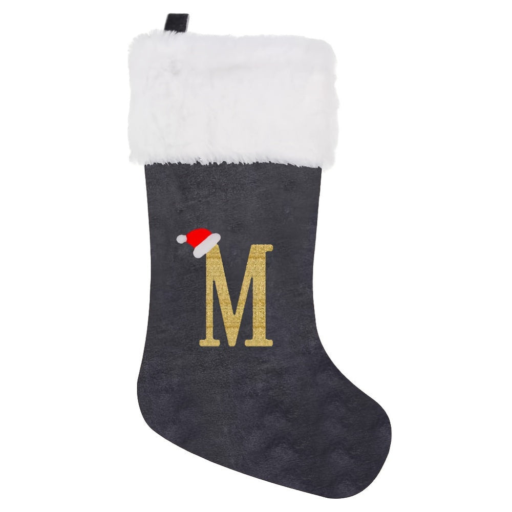 BowLift | Christmas Stockings Velvet Monogram Letter Gray Holiday Decor