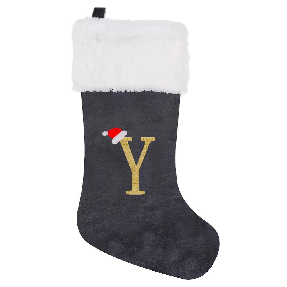 BowLift | Christmas Stockings Velvet Monogram Letter Gray Holiday Decor