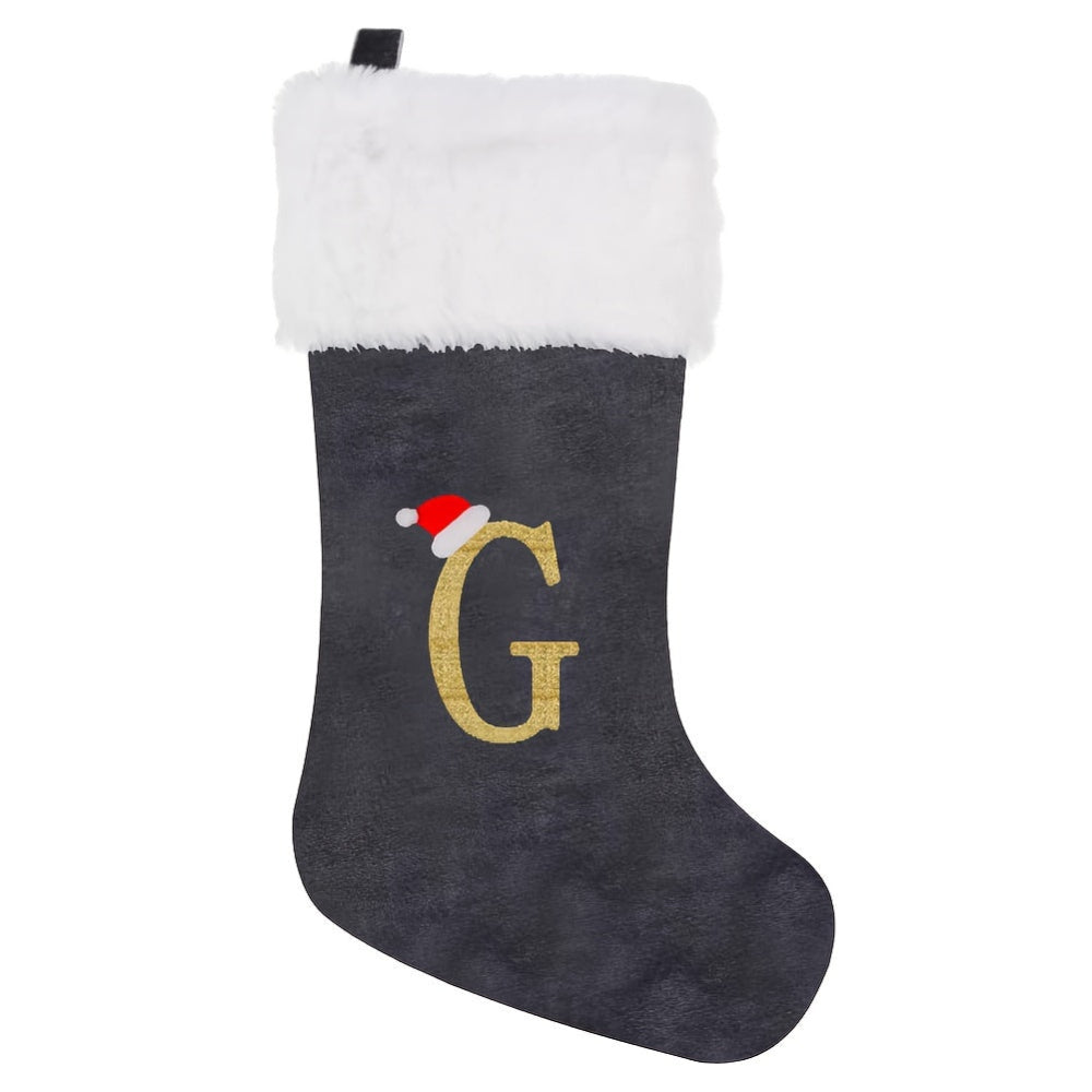 BowLift | Christmas Stockings Velvet Monogram Letter Gray Holiday Decor