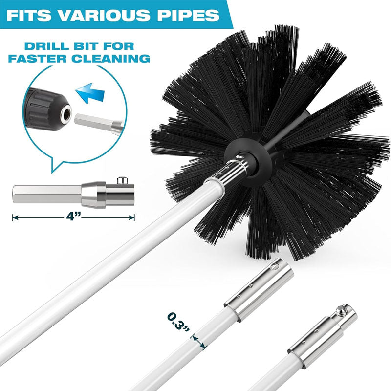 BowLift | White 40 FEET Cleaning Brushes Dryer Vent Cleaner Kit with Flexible Lint Trap Brush, Vacuum & Dryer Adapters