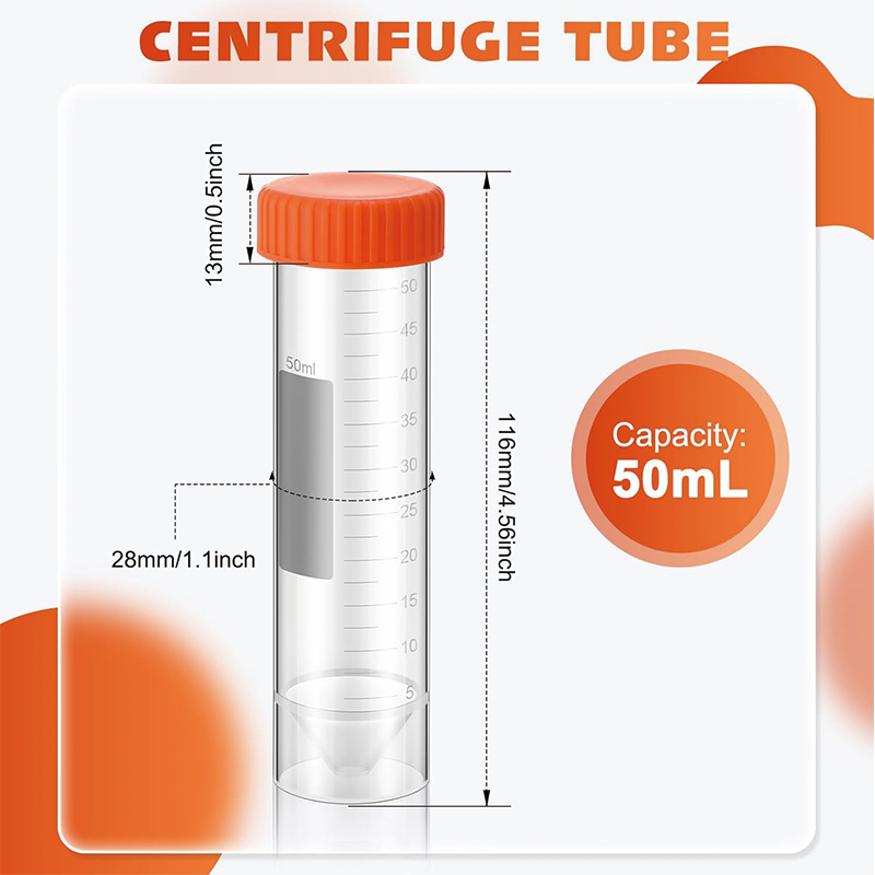 BowLift | 100Pack Conical Centrifuge Tubes, 50ml Self Standing Centrifuge Tubes with Caps Skirted Conical Tubes for Science Experiments, Liquids