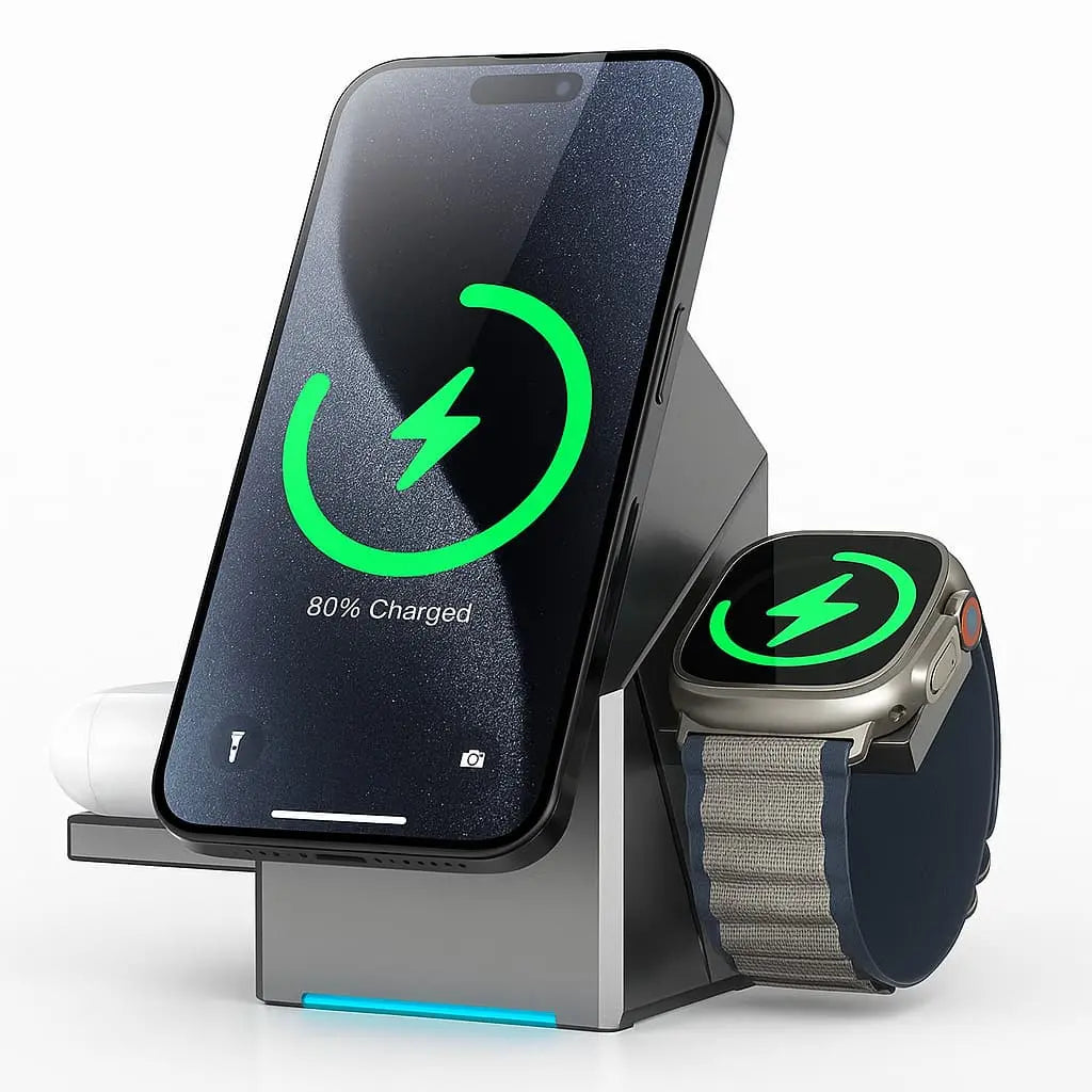 BowLift | CubeCharge 3-in-1 Charging Station – Wireless Fast Charging for iPhone, Watch & AirPods