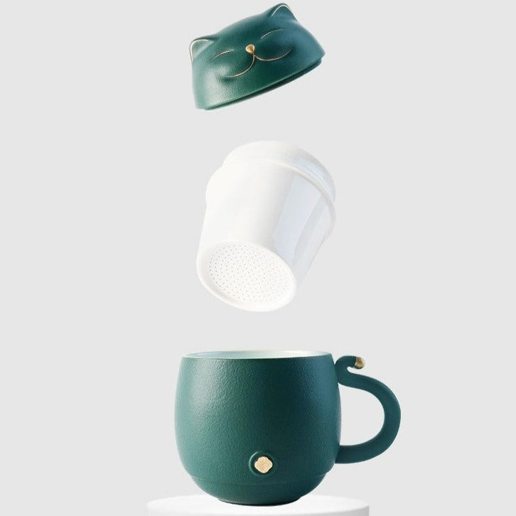 BowLift | Cute cat tea cup made of ceramic with strainer