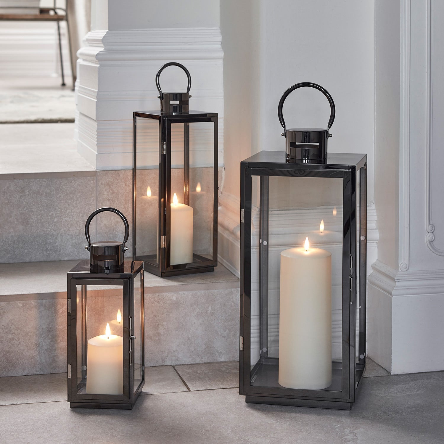 BowLift | LED Lantern Stainless Steel Dark Gray with TruGlow LED Candle