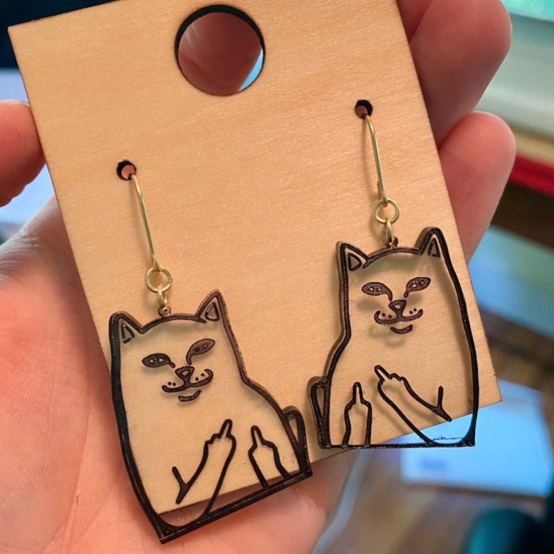 BowLift | Fun Cat Earrings with Middle Finger