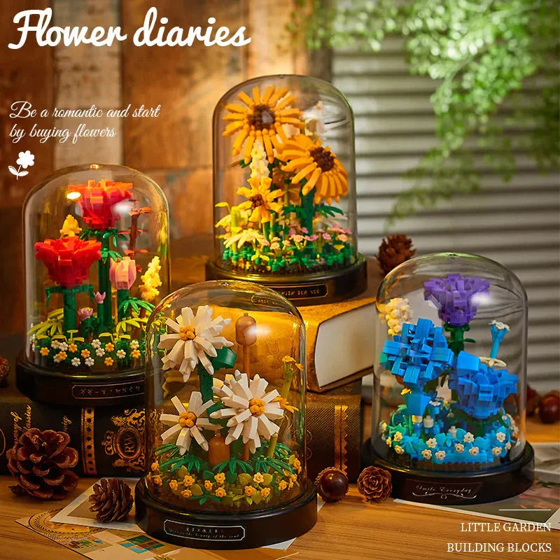 BowLift | Diy Micro Flowers Building Blocks Mini Brick Particles Eternal Life Flowers Home Decoration Assembly Puzzle Toy Kids Gift