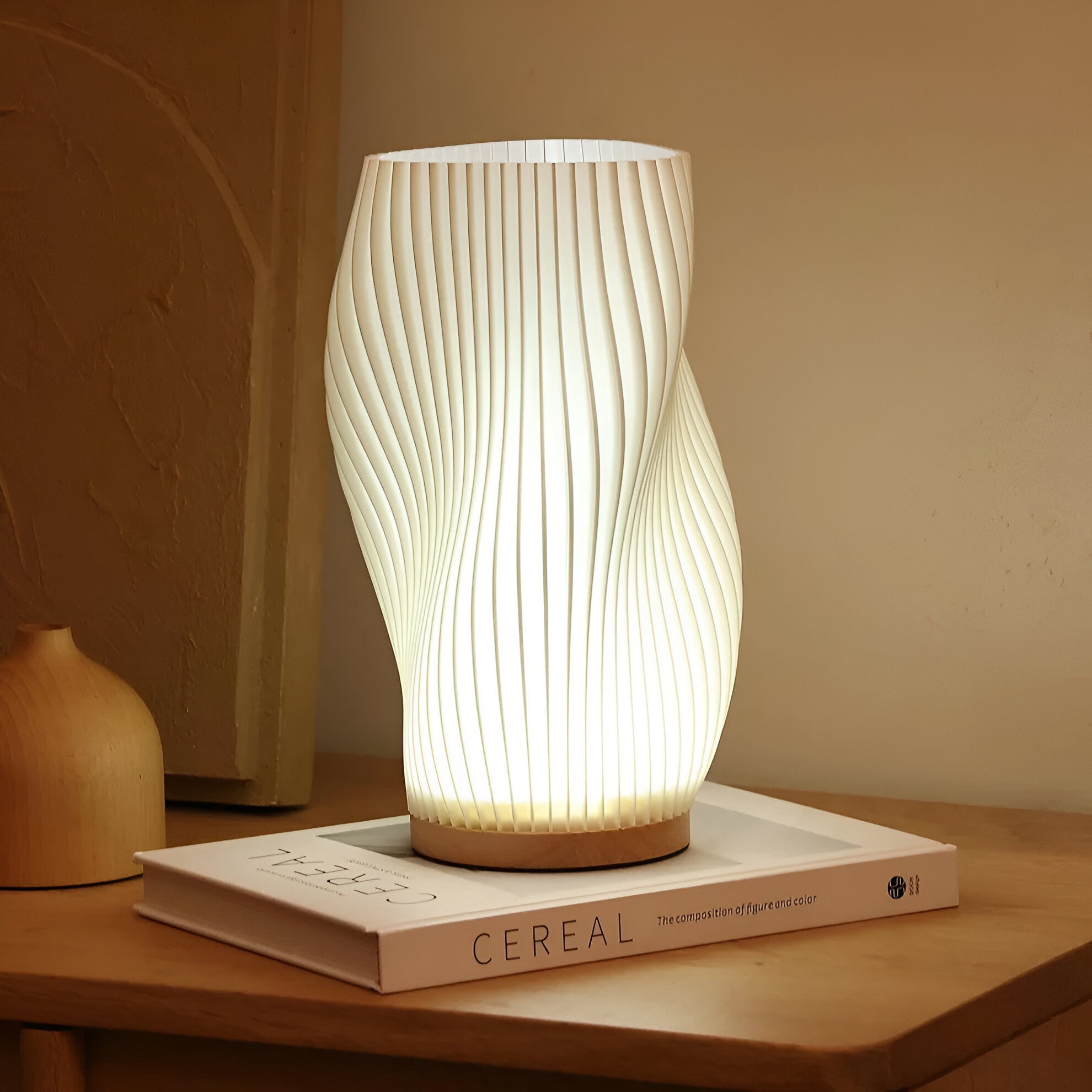 BowLift | DreamWave - Modern cream-colored 3D wave lamp with elegant metal base
