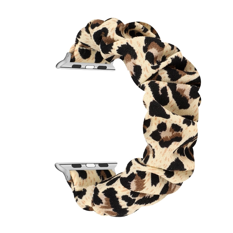BowLift | For Apple Watch Series 9&8&7 41mm / SE 3&SE 2&6&SE&5&4 40mm / 3&2&1 38mm Fabric + Stainless Steel Hair Ring Watch Band (Leopard Pattern)