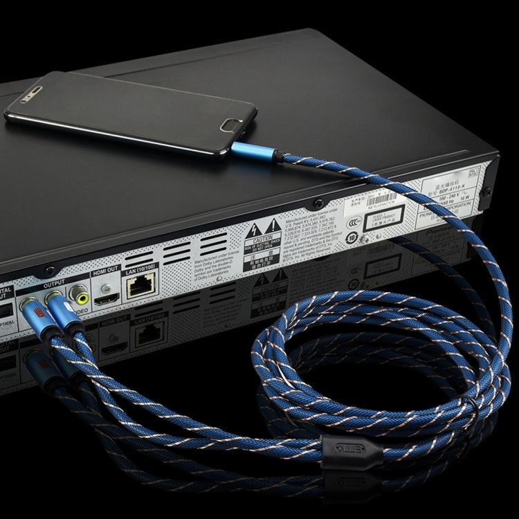 BowLift | EMK 3.5mm male jack to 2 x RCA male gold-plated connector speaker audio cable, cable length: 5m (Dark Blue)