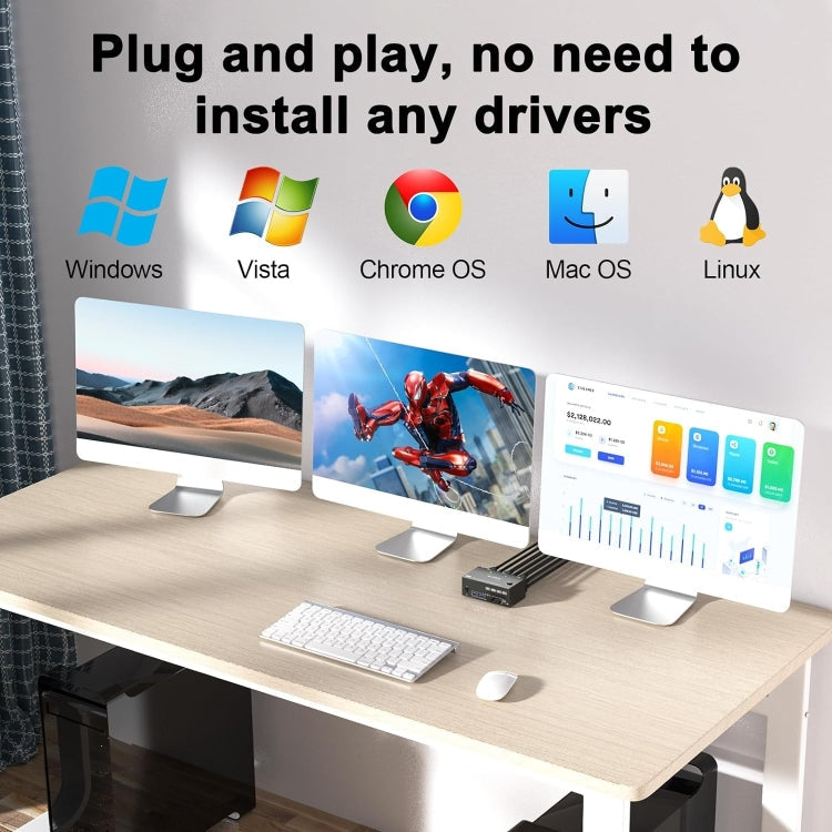 BowLift | KC-KVM203DH 8K 30Hz USB3.0 DP+DP+HDMI Triple Monitors KVM Switch, EU Plug