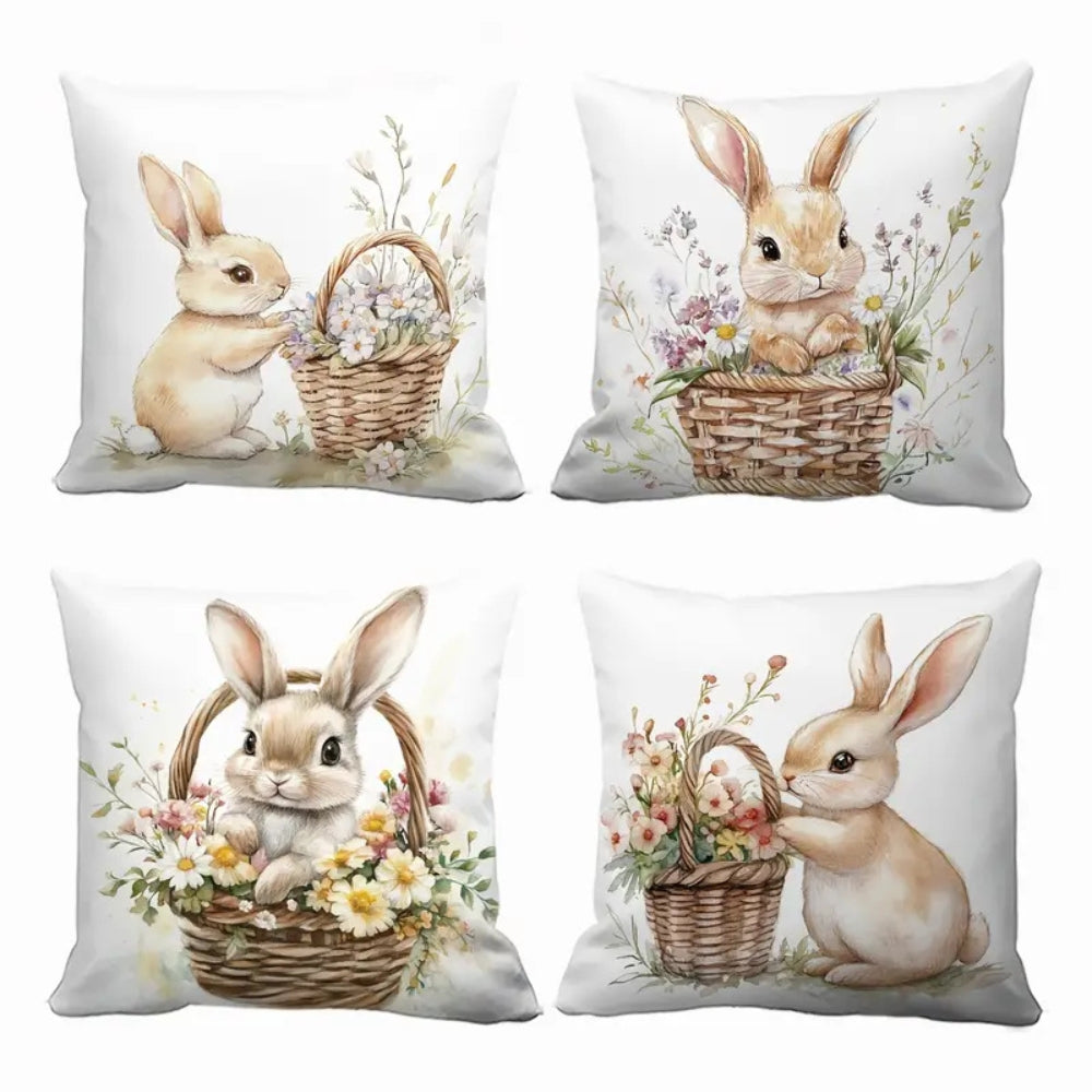 BowLift | Easter Floral Bunnies Cushion Cover | 4pcs Set