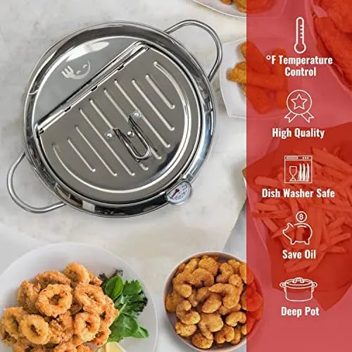 BowLift | Stainless Steel Frying Pan with Thermometer & Draining Rack