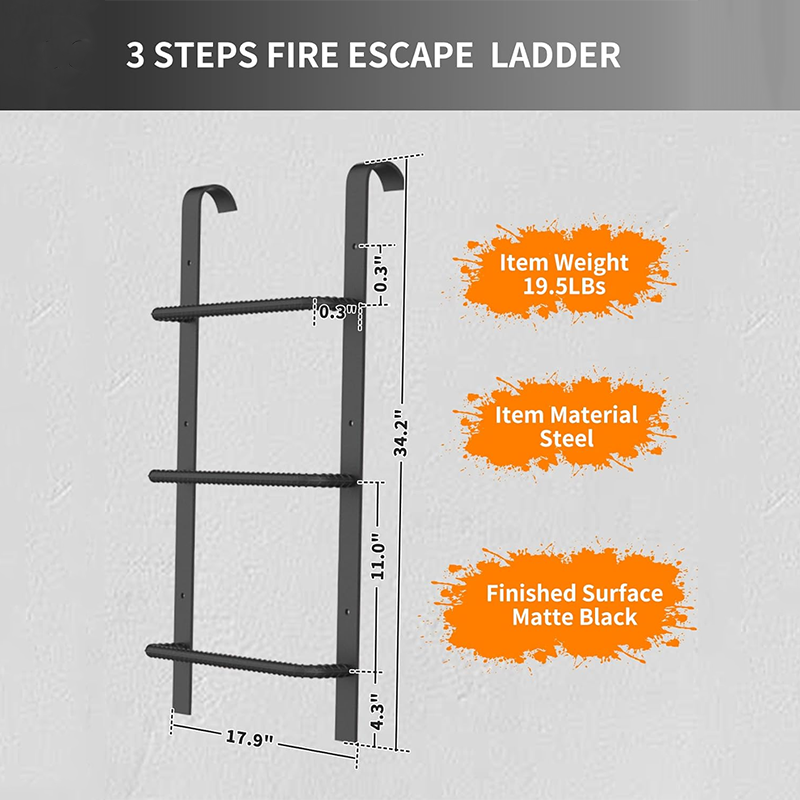 BowLift | Egress Ladder 3-Step Window Well Ladder, Heavy Duty Steel Basement Escape Ladder, Fire Escape Ladder for Emergency Home Safety (34.2"L x 17.9"W, Hook Style, Matte Black)