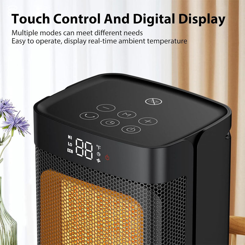 BowLift | 10 inch Electric Space Heater 1500W Portable Heater 60°Oscillating 4 Modes 12h Timer Space Heater Indoor with Thermostat