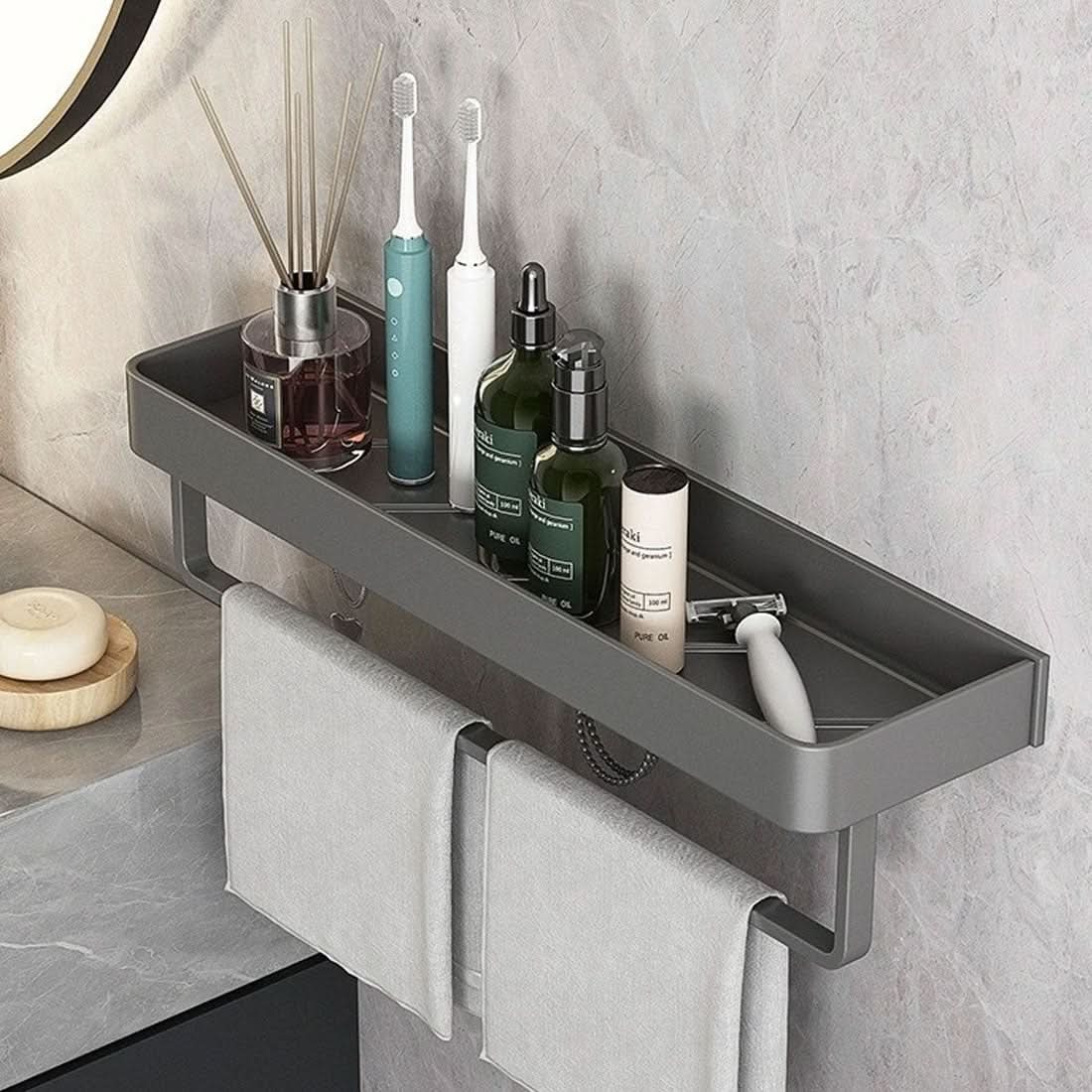 BowLift | Elegant wall shelf for the bathroom with towel rail & drill-free installation