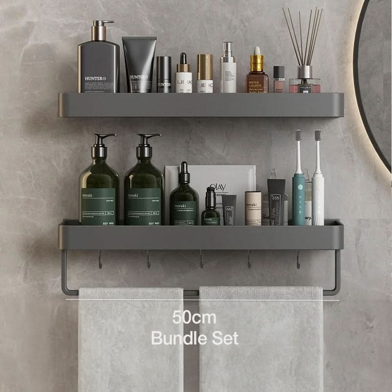BowLift | Elegant wall shelf for the bathroom with towel rail & drill-free installation