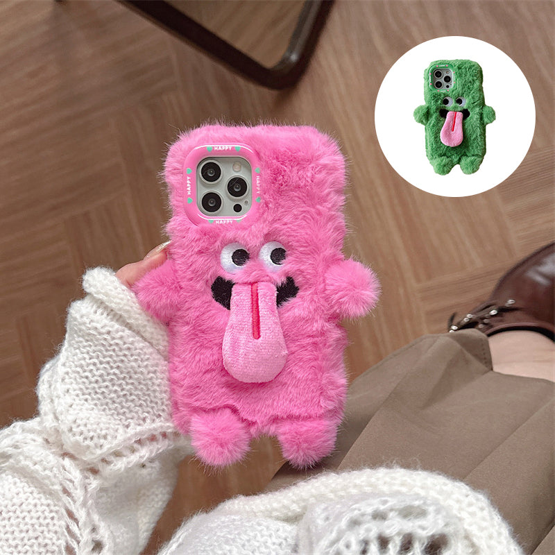 BowLift | Funny Tongue Sticking Out Plush Phone Case For iPhone