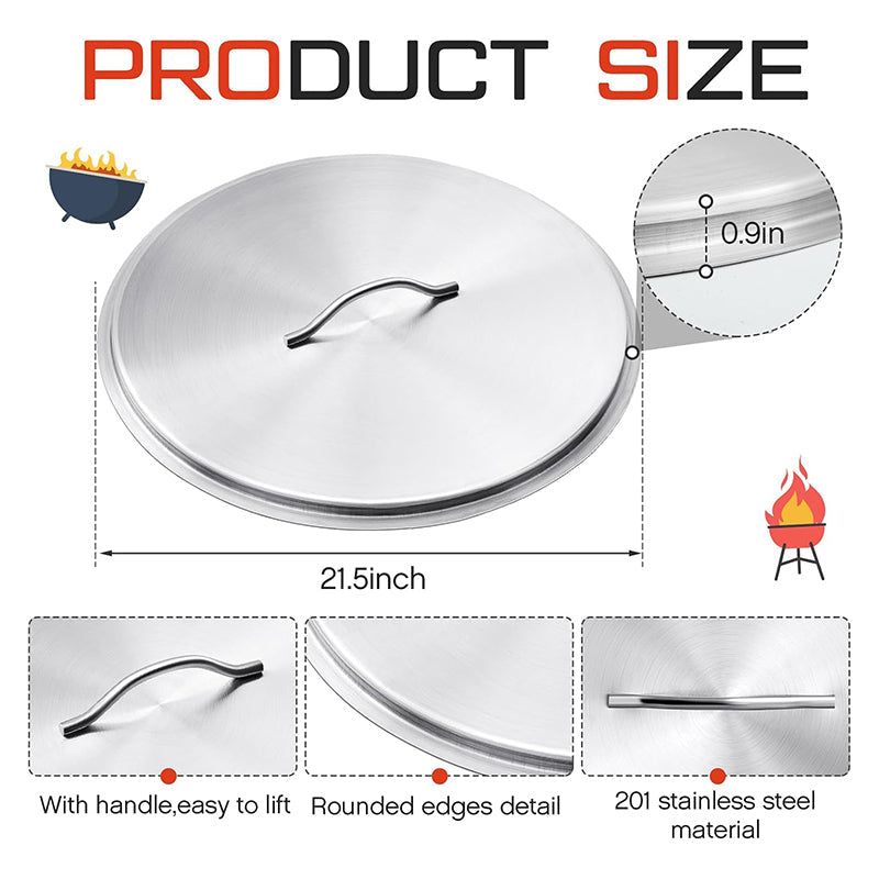 BowLift | Stainless Steel Fire Pit Burner Cover for 19'' Diameter Burner Pan Fire Pit Lid Round 22 Inch Fire Pit Ring Lid