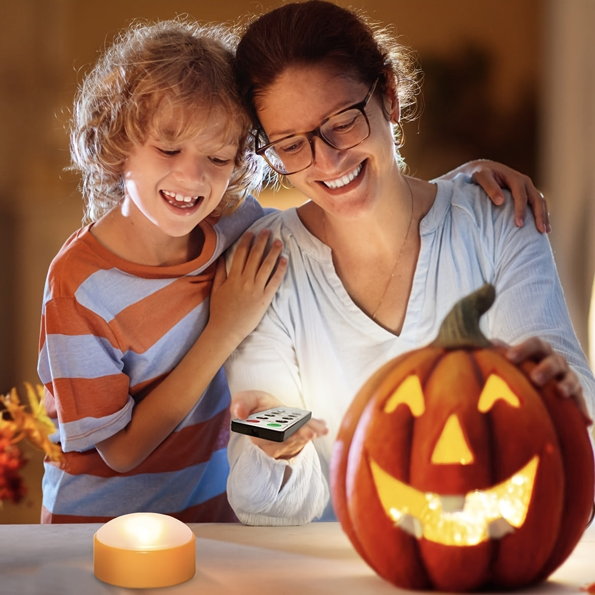BowLift | Flameless Jack-O’-Lantern Lights – LED Battery Tea Candle Decor Set