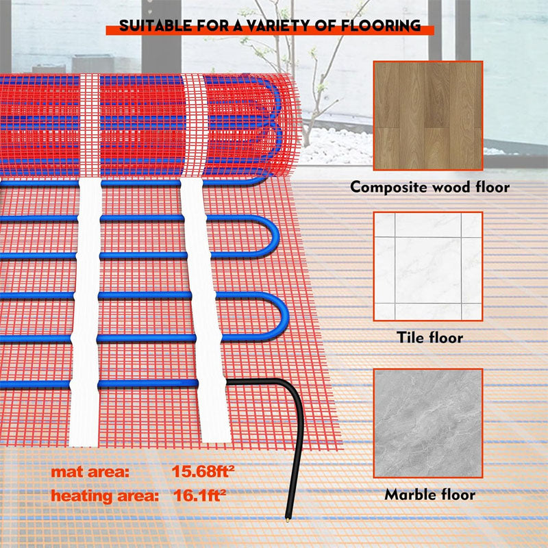 BowLift | Floor Heating Mat 16 Sqft Heating Mat 180W 120V Electric Radiant Floor Heating System for Easy Installation on The Floor