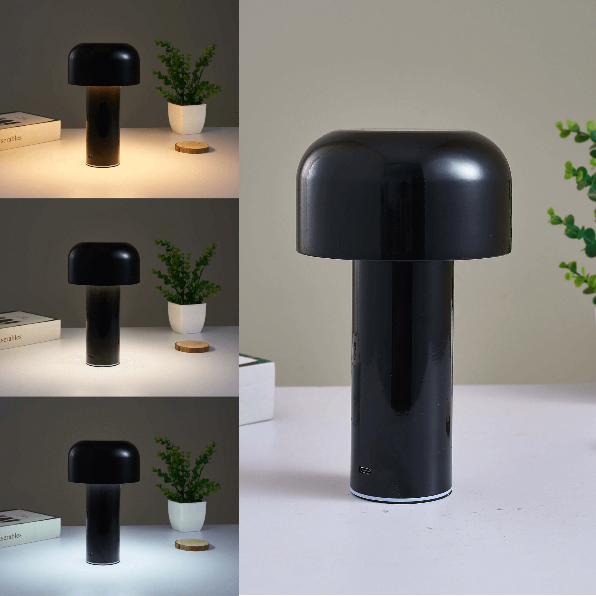 BowLift | Cordless Mushroom Battery Operated Rechargeable Table Lamps Lights for Bedside and Dining Table Room