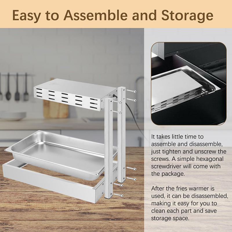 BowLift | Stainless Steel French Fry Warmer Commercial Heat Light Food Warmer Thermostable Food Heating Lamp for Chips
