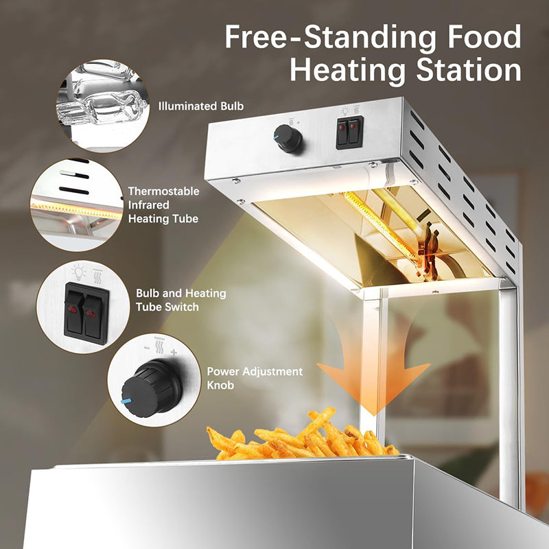 BowLift | Stainless Steel French Fry Warmer Commercial Heat Light Food Warmer Thermostable Food Heating Lamp for Chips