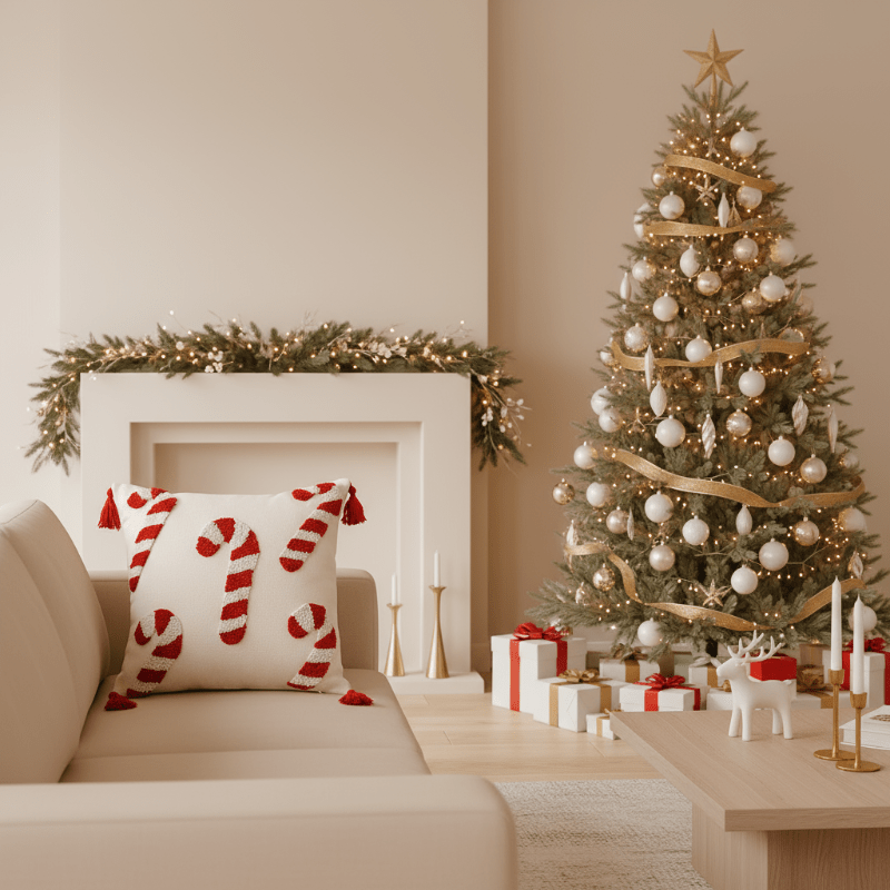 BowLift | Festive Christmas pillow cover with candy cane motif and soft polyester fabric