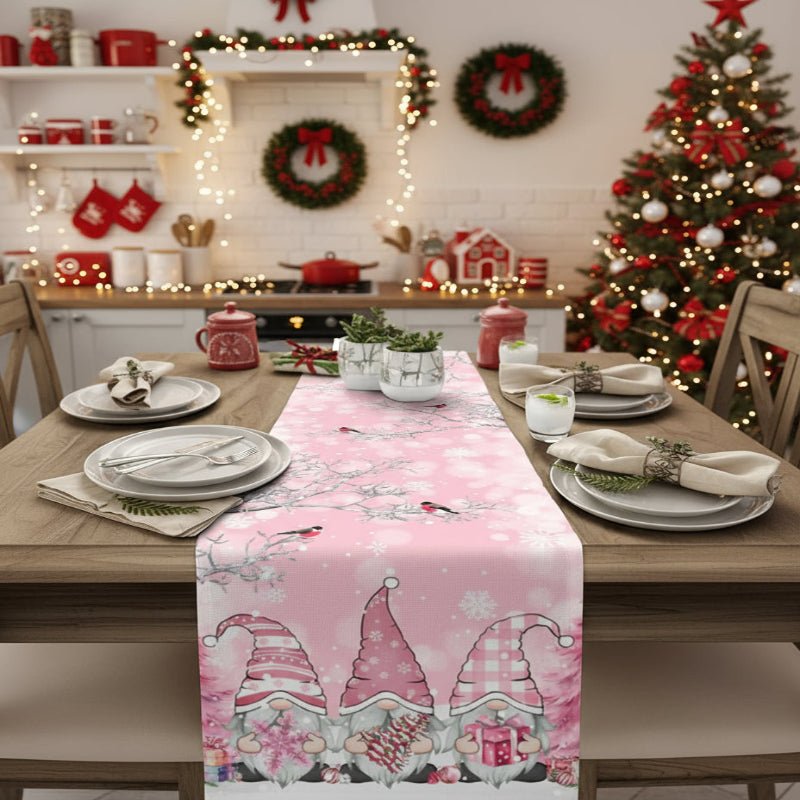 BowLift | Festive Linen Table Runner for Christmas with Snowflake and Gnome Motif