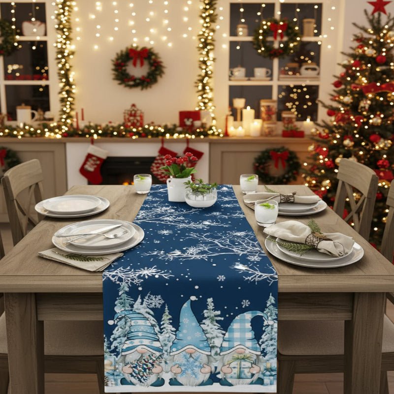 BowLift | Festive Linen Table Runner for Christmas with Snowflake and Gnome Motif
