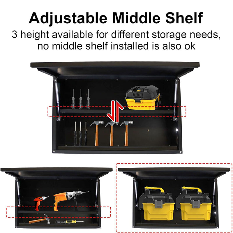 BowLift | Wall Mount Garage Cabinet with Adjustable Shelf & Flip Up Open Door Metal Storage Cabinet for Garage Kitchen Office