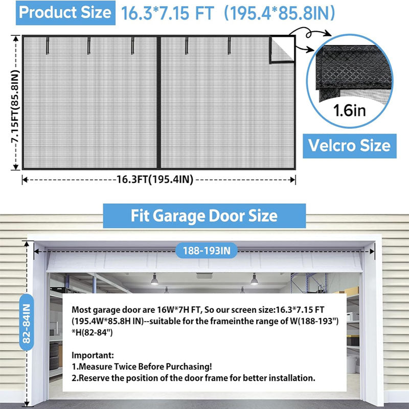 BowLift | Garage Door Screen 16x7ft Garage Screen Door or 2 Cars Kids / Pets Friendly Easy Assembly