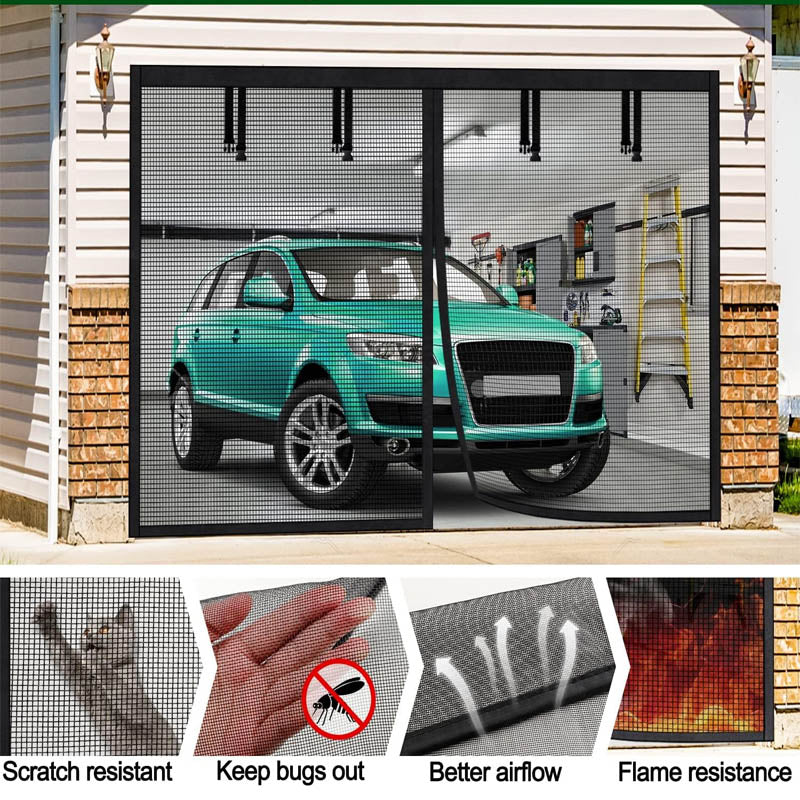 BowLift | Garage Door Screen 8x7Ft Magnetic Mesh Screen for Patio Porch Window to Keep Bugs Out Black