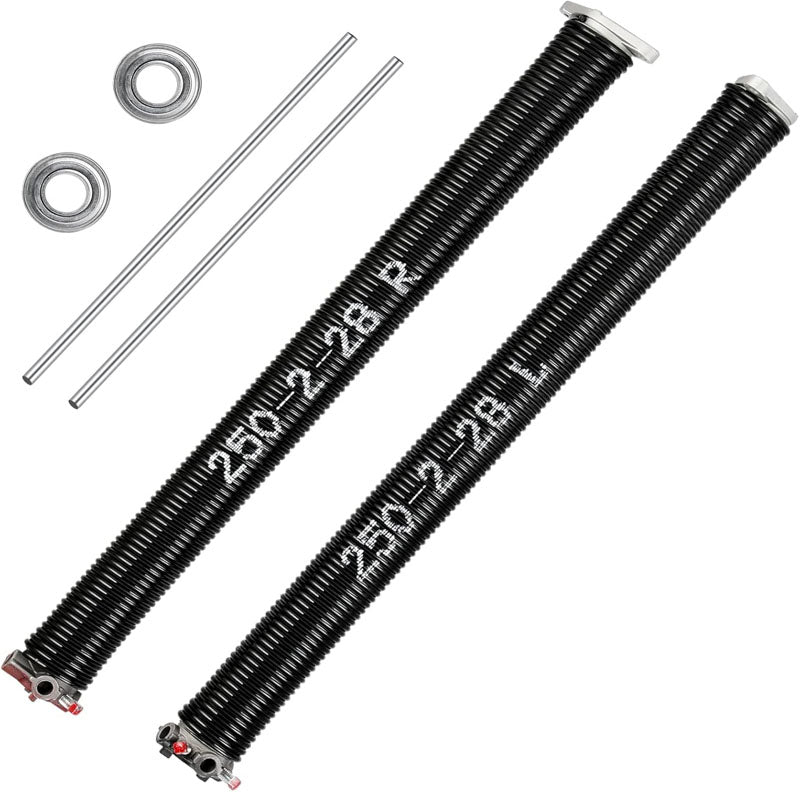 BowLift | Garage Door Springs & Wires Pair of .250 x 2" x 28 inch with Non-Slip Winding Bars 2 Replacement Bearings Minimum of 10000 Cycles