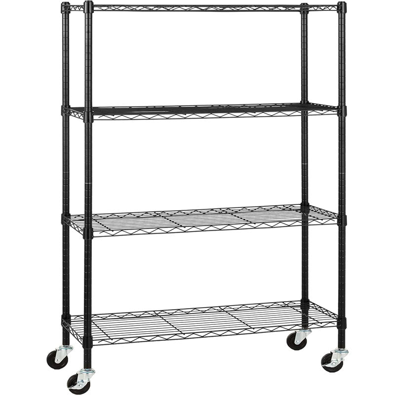 BowLift | Garage Storage Rack 4-Tier Adjustable  3'' Wheel Casters Metal Organizer Wire Rack for Kitchen Pantry Basement Bathroom