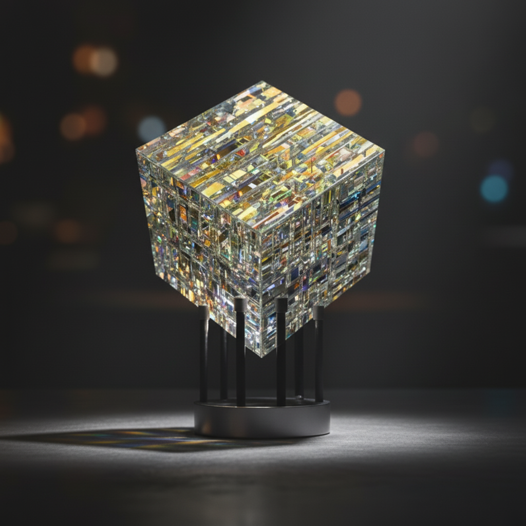 BowLift | ChromaticCube Crystal Rainbow Refraction Art | Modern Desk Decor & Centerpiece