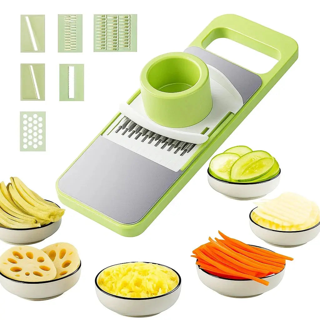BowLift | Vegetable slicer and grater with 6 blades made of stainless steel and safety device